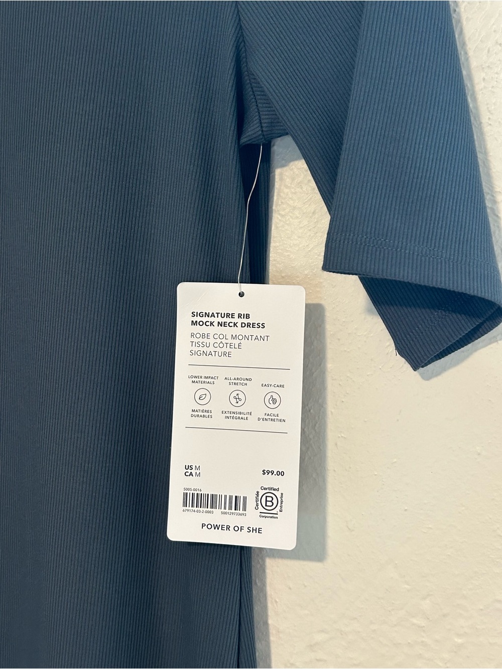 NWT Athleta Signature Rib Mock Neck Midi Dress Blue Gray Minimalist Size Medium - Picture 4 of 8